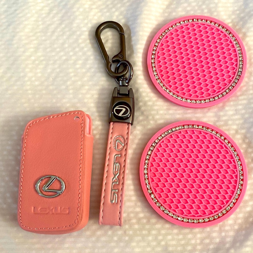 Pink Lexus 2019 RX/NX key fob case and cup holder inserts